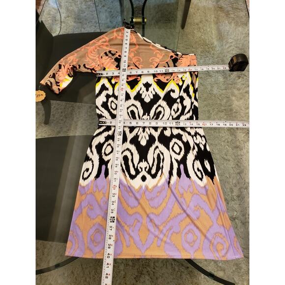 Tibi Knee Length Dress Womens Size Medium Multicolor Geometric One Shoulder Off - Picture 8 of 14